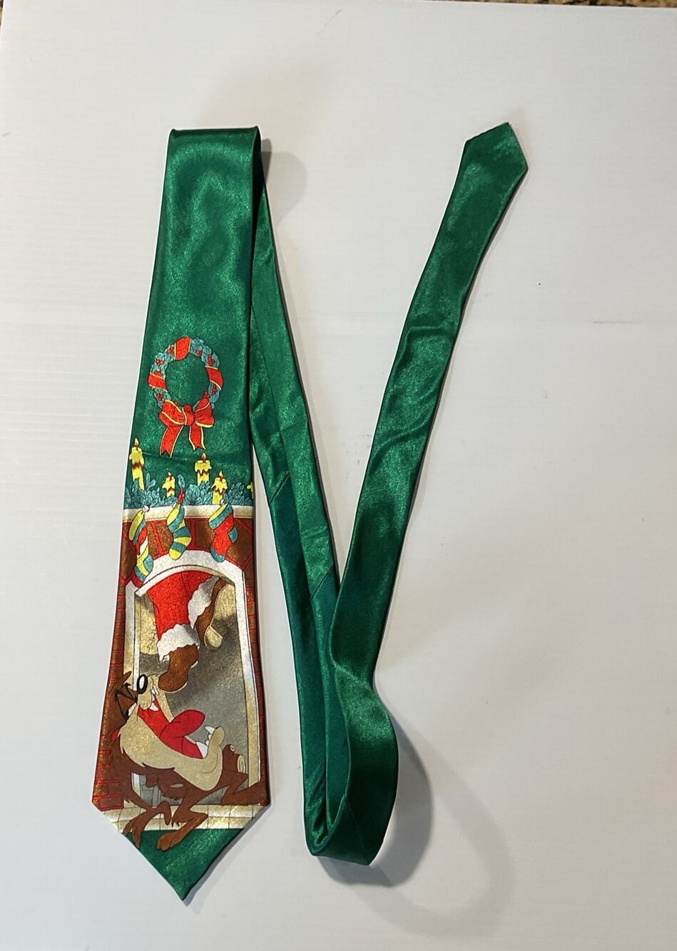 1995 Looney Tunes Christmas Tie Taz Ugly Holiday Necktie Green